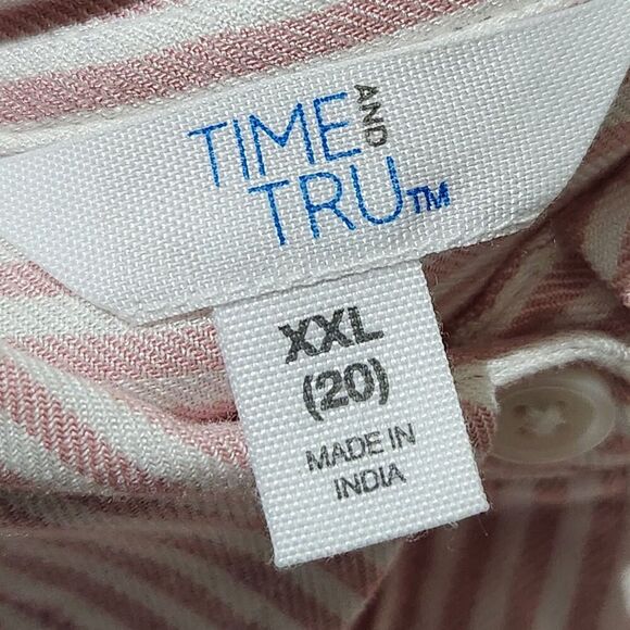 Time And tru Shirt For Women Size XXL Pink Striped Embroidered Hearts - Picture 7 of 12